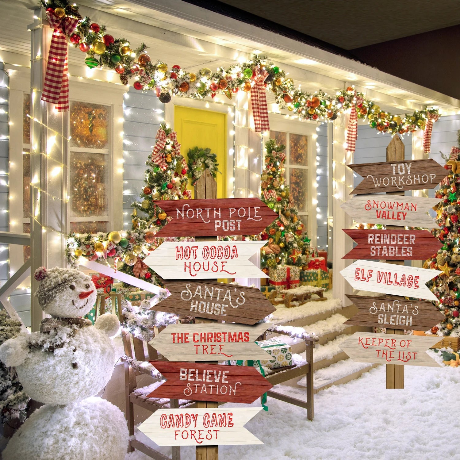 12PCS Arctic Christmas Festival Paper Signage Xmas decor 2025 Xmas Santa Claus workshop sign Navidad Natal New Year Gift 2026