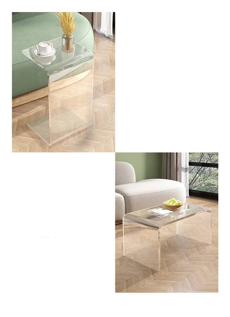 C-type Acrylic Sofa Tables Clear Side Coffee Table Living Room Bay Window Computer Table Bedroom Corner Stand Balcony Storage