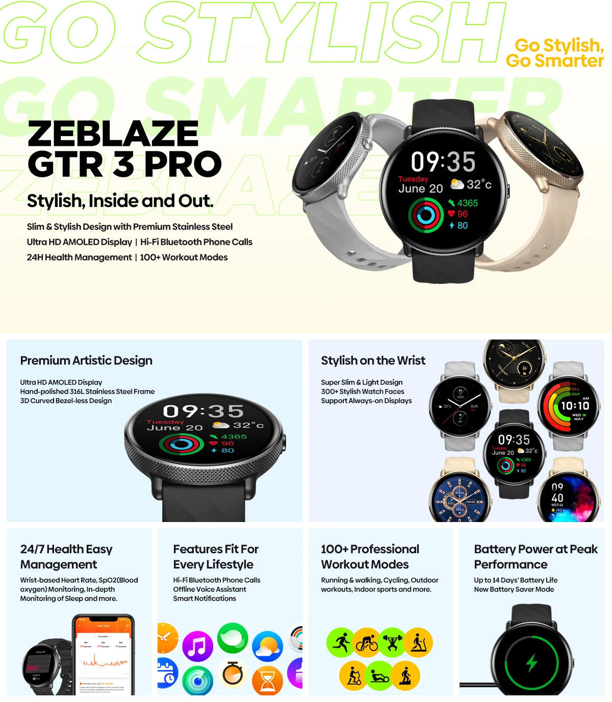 Zeblaze GTR 3 Pro Voice Calling Smart Watch 1.43" AMOLED Display 316L Stainless Steel Frame Fitness Tracking Smartwatch