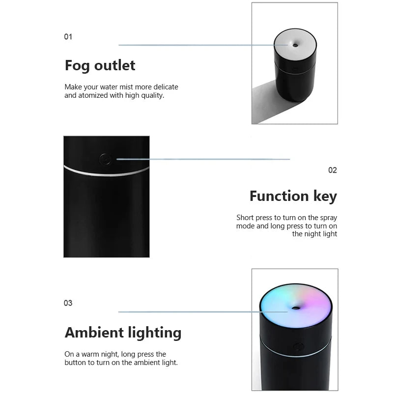 Colorful Portable Air Humidifier USB Rechargeable Wireless Home Car Mini Air Atomizer Aroma humidificador Essential Oil Diffuser