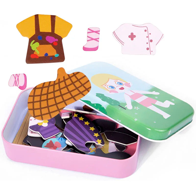 Magnetic 3D Puzzle Children Dress Up Change Facial Expression Game Iron Box Jigsaw Early Education Imagination Toys Girls Gifts