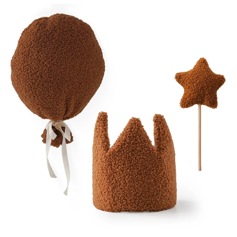 Baby Teddy Velvet Balloon Crown Hat Headwear Star Fairy Stick Happy Birthday Party Decoration Newborn Photography Accessories