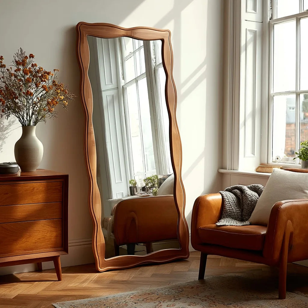 Vintage Style Solid Wood Tempered Mirror Full Length Floor Mirror for Home Living Room Bedroom Women's Dressing