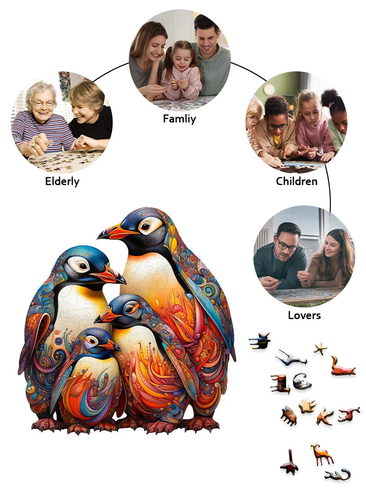 Wooden Puzzle Penguin Exquisite Gift Box with Irregular Shaped Animal Puzzle Gifts for Family Interaction and Adult StressRelief