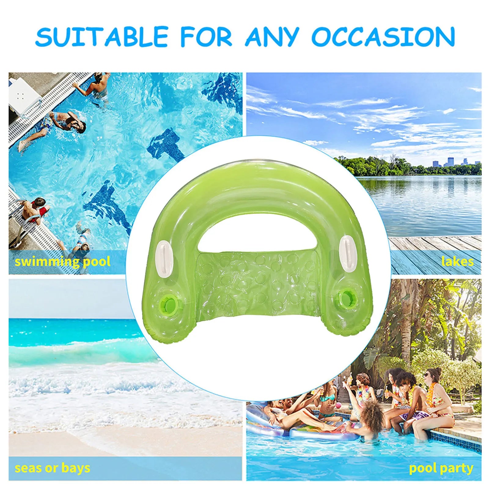 Inflatable Pool Floats for Adult Kids, Float Chairs with Cupholders and Handles Pool Lounges, PVC Water Mattresses Hammock Mat