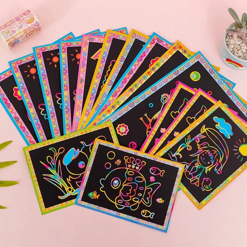 10pcs Magic Scratch Art Painting Cards for Kids Doodle Toys for Boys Girls Early Educational Learning Drawing Toys for Children