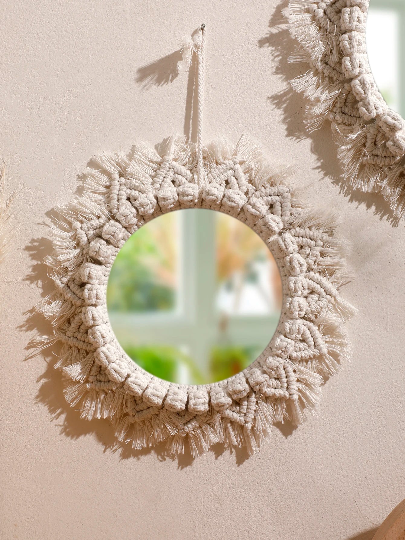 Boho Hand Woven Macrame Decorative Mirrors Wall Hanging Home Decoration Nordic Bedroom Living Room Wall Tapestry Crafts Decor