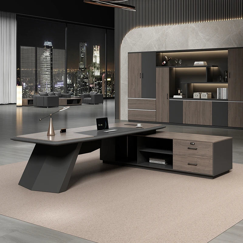 Executive Desk Office Setup Modern Design Wooden Surface Leadership Office Business Space Management Room