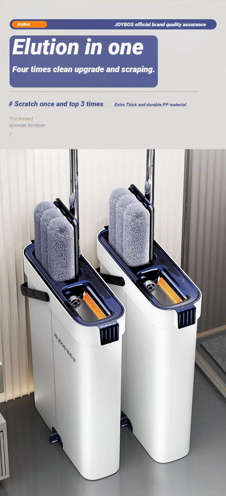 JOYBOS Spin Hand Free Flat Mop 33cm With Bucket Set Floor Cleaning Wet&Dry System Separation For Living Room Toilet Home Mops