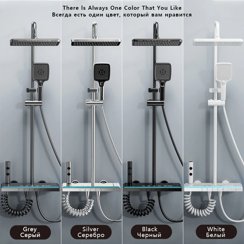 Luxury Bathroom Shower Faucet Set Smart Temperature Display Rainfall Shower System Rain Waterfall LED Bathtub Mixer Tap Showers