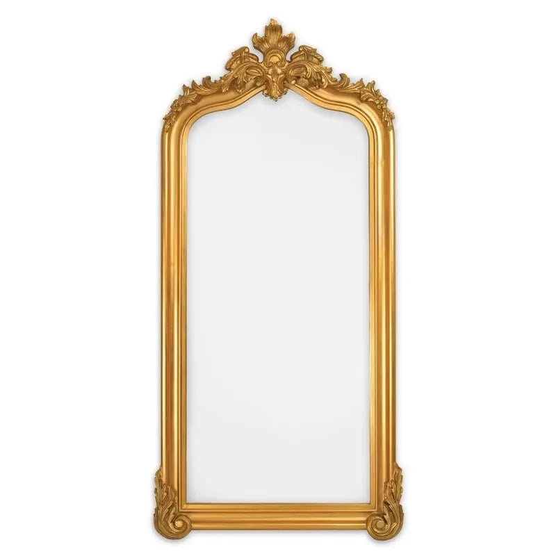 Polyurethane European Style Free Large Standing Mirror Classic Large Size Antique Golden Leaf Floor Mirror