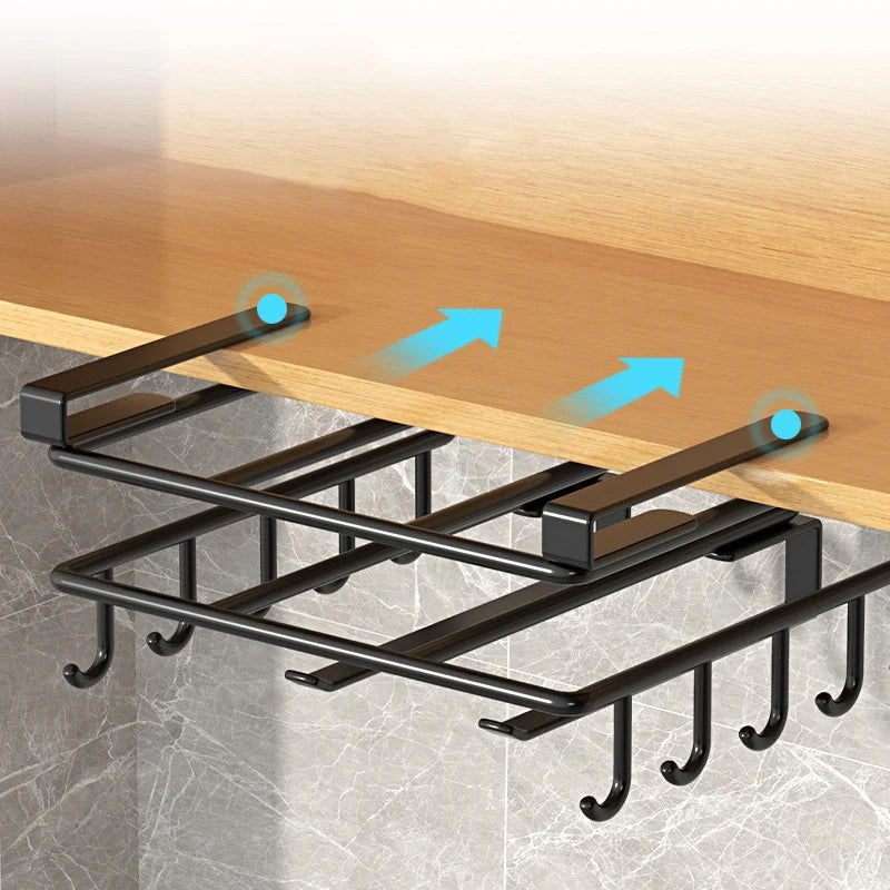 Kitchen Hanging Organizer Rack with Hooks Under Cupboard Paper Towel Rags Hanger Cutting Board Pot Cover Holder Storage Shelf