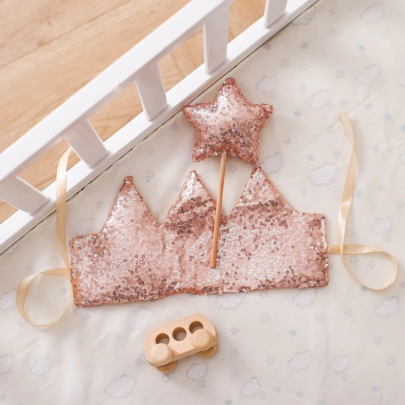 Baby Teddy Velvet Balloon Crown Hat Headwear Star Fairy Stick Happy Birthday Party Decoration Newborn Photography Accessories