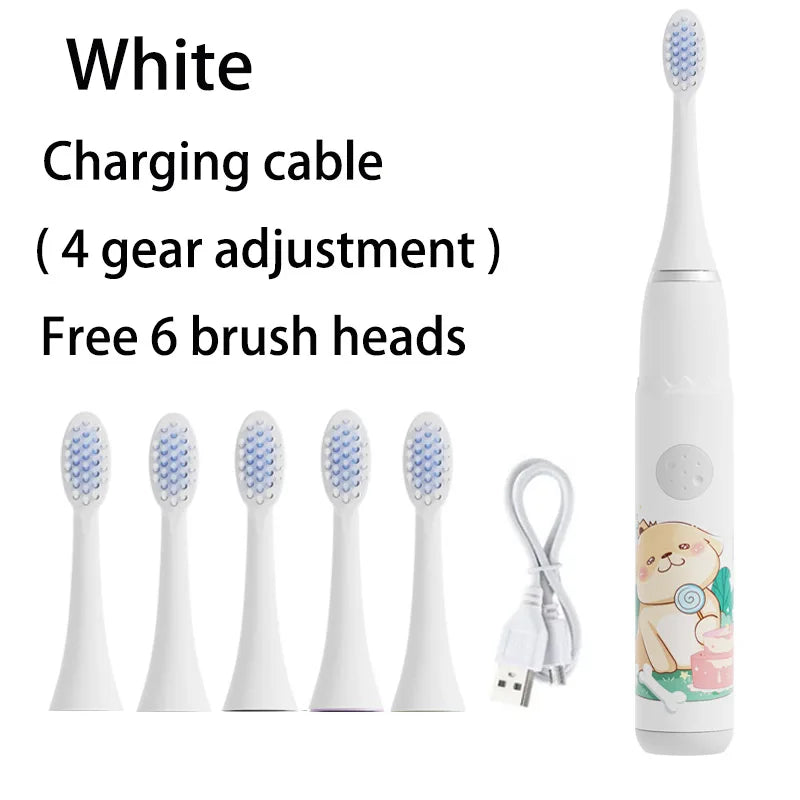 Children Electric Toothbrush Cartoon Kids With Replacement Head Ultrasonic  IPX7 Waterproof Rechargeable Sonic Toothbrush