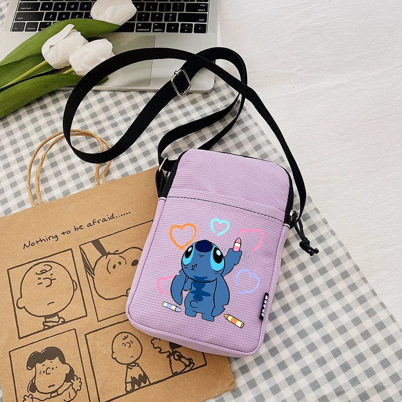 Disney Stitch Fashion Mobile Phone Bags Anime Women Messenger Bag Children Kawaii Coin Purse Girls Portable Crossbody Pouch Gift