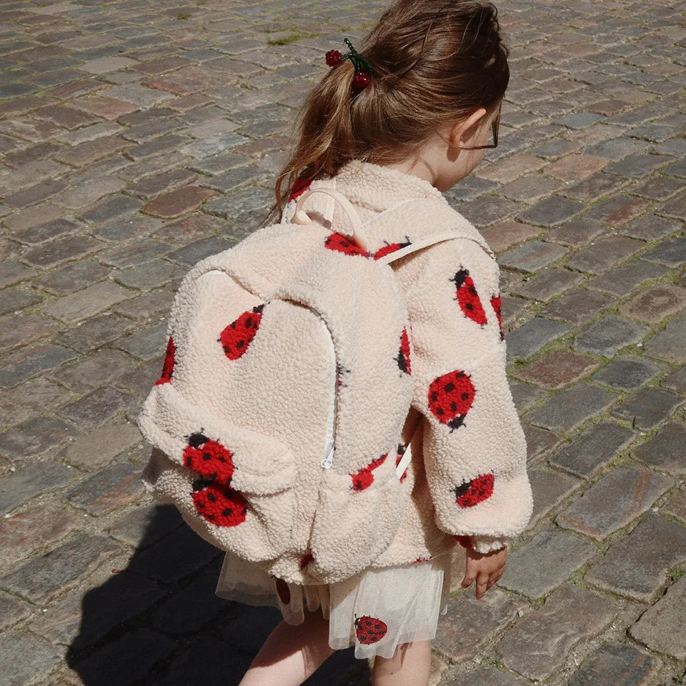 2025 KS Brand Winter Baby Girls Lambswool Jackets Kids Clothes Girls Cartoon Kitten Swan Beetle Outerwear Boys Striped Coat 1-9Y