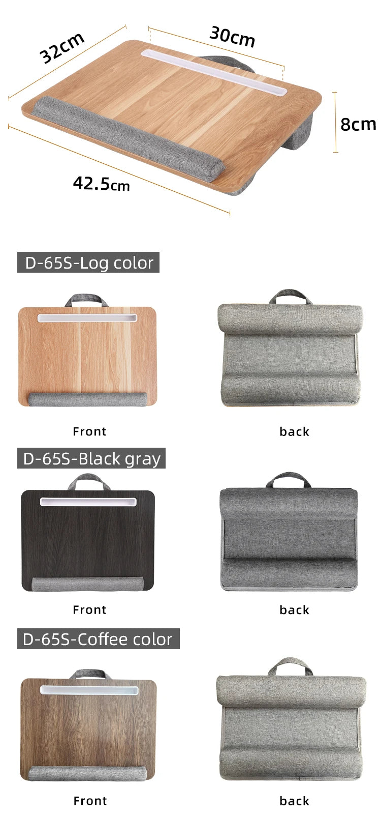 Mumucc Wooden Suspended Bed Study Table, Portable 15 Inch Laptop Desk With Handle, Sponge Cushion AND ABS Slot,Black,Khaki,Brown