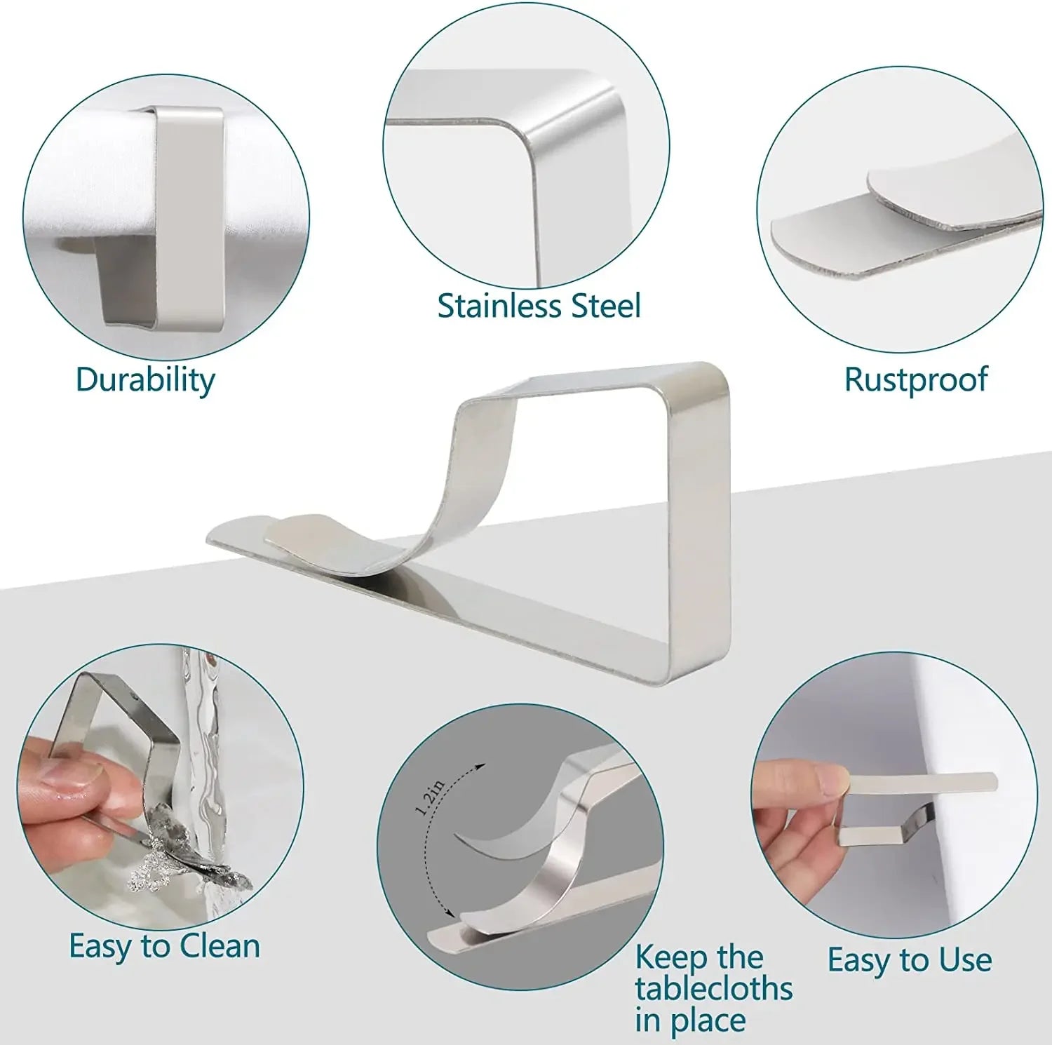6Pcs Tablecloth Clips Stainless Steel Table Clips Table Cloth Cover Clamps Table Cloth Holders for Outdoor Parties Weddings Camp