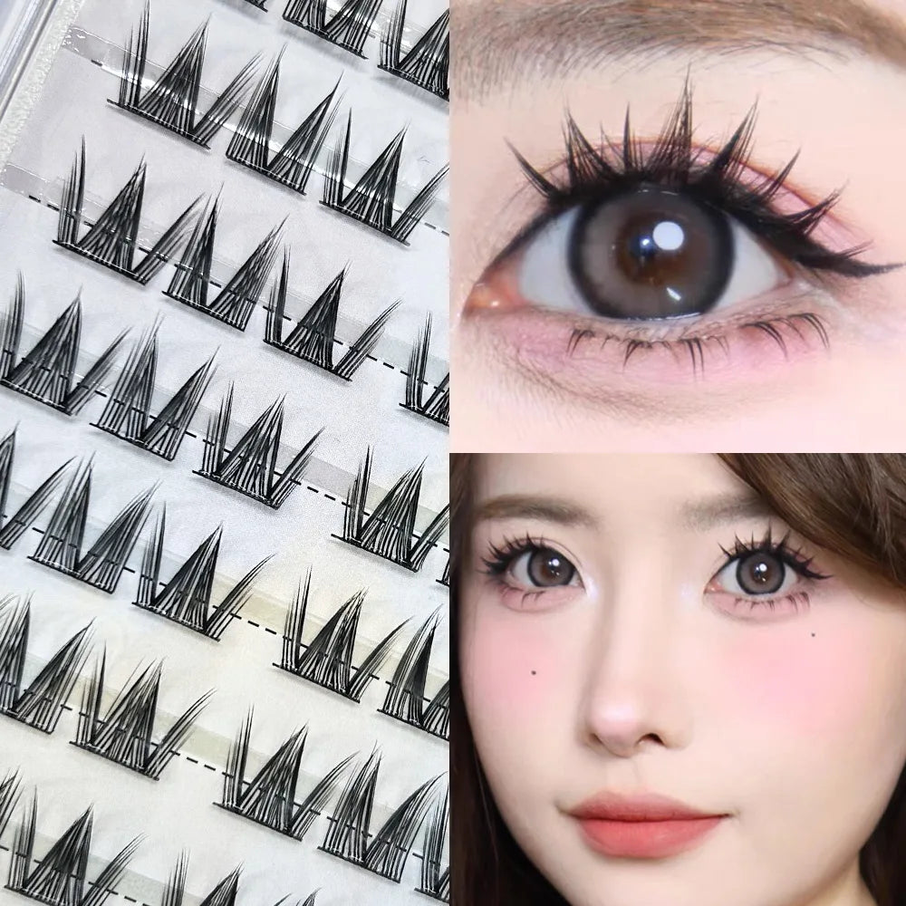 Glue-free False Eyelashes, Fishtail Princess Lazy Eyelashes, Natural Transparent Stem, Reused 48 Clusters Large Capacity