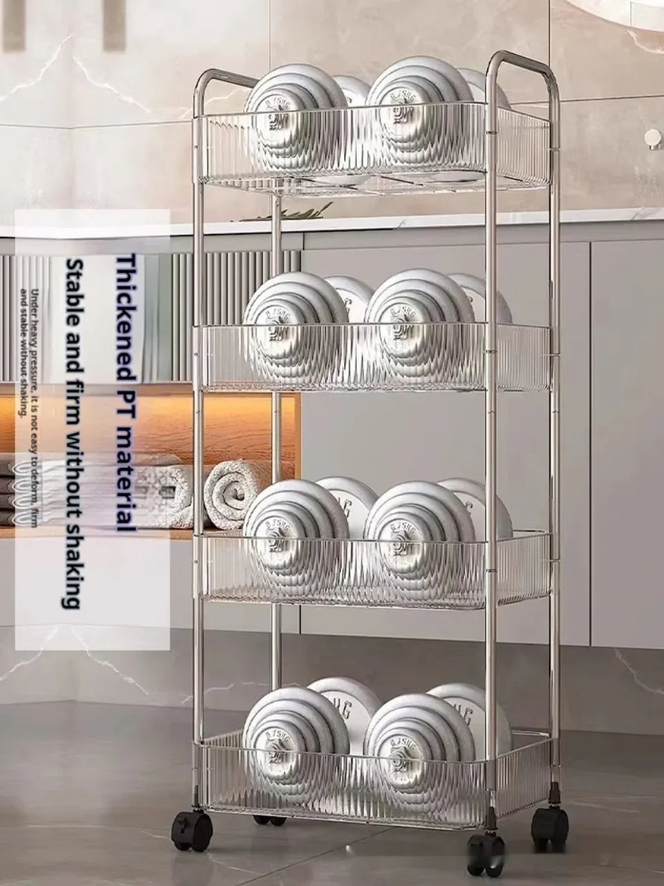 3 Layers Transparent Storage Rack Trolley Acrylic Rolling Cart with Hanging Basket Bathroom Acrylic Makeup Bookshelf organizer