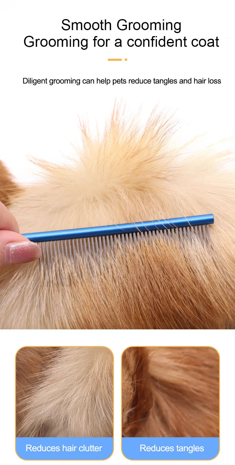 Stainless Steel Pet Flea Comb Practical Colorful Non-rust Dog Grooming Comb Dense Tooth Pet Hair Comb Cleaning