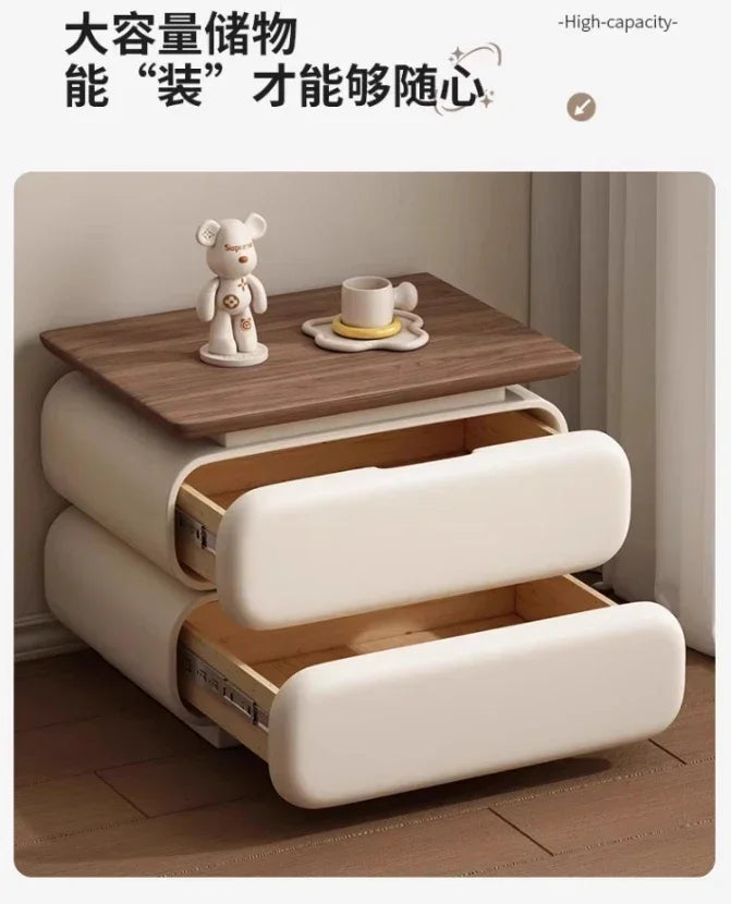 Cream Style Bedside Table Space Saving Nordic Trendy Unique Nightstands Storage Drawers Mesita De Noche Bedroom Furniture
