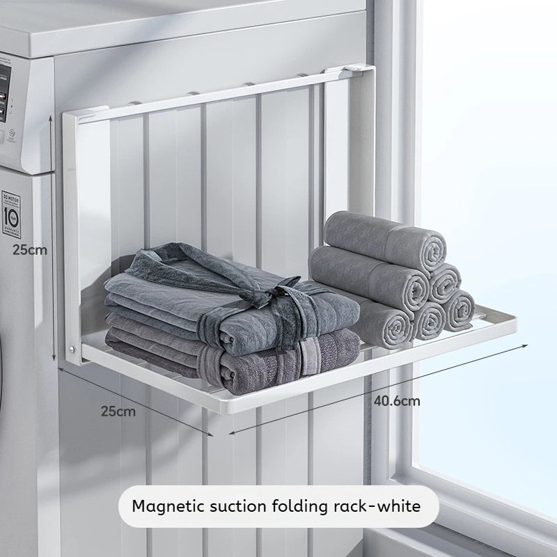 Magnetic Metal Washing Machine Side Shelf Space-saving Folding Clothes Rack No Punching Temporary Rack Simple Bathroom Shelf