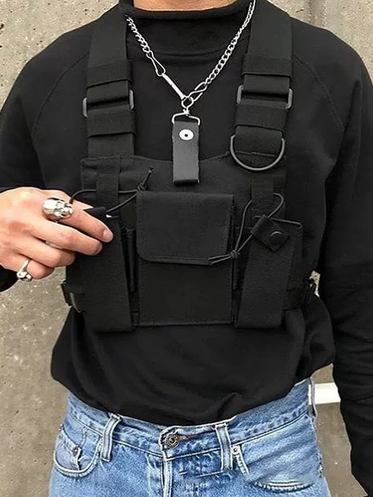 Functional Tactical Chest Bag For Woman Fashion Bullet Hip Hop Vest Streetwear Bags Casual Waist Pack Unisex Black Chest Rig Bag