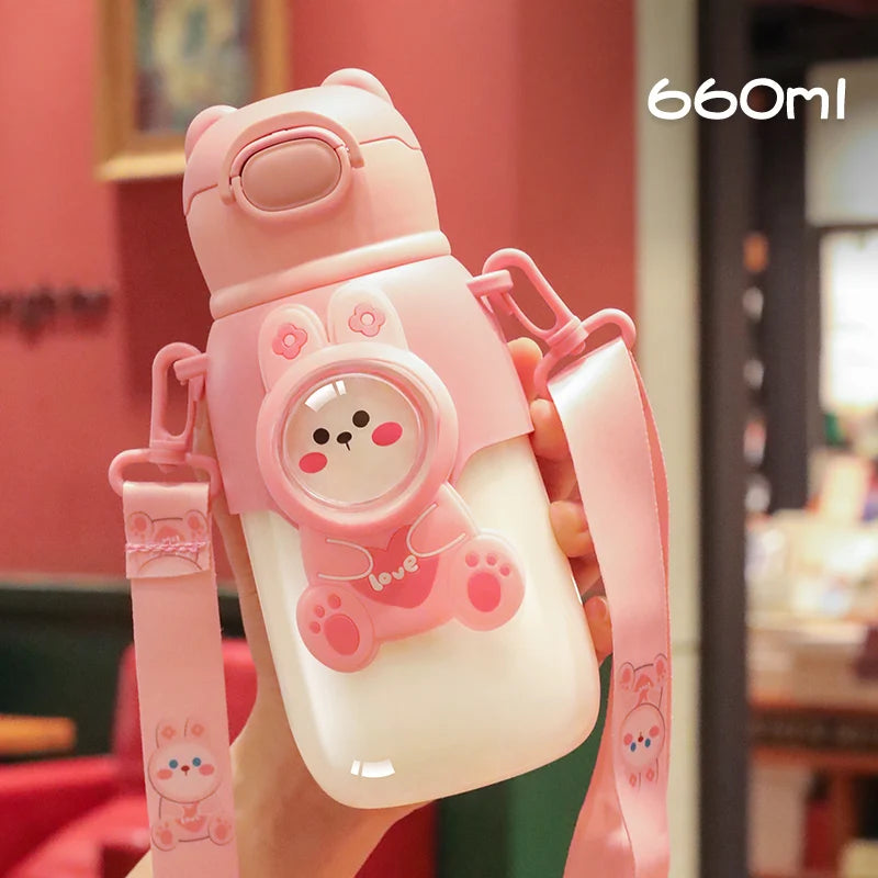 GIANXI Interest Children Water Cup Plastic Sippy Cup With Strap Rope Portable Leakage-proof Cartoon Water Cups Drinkware