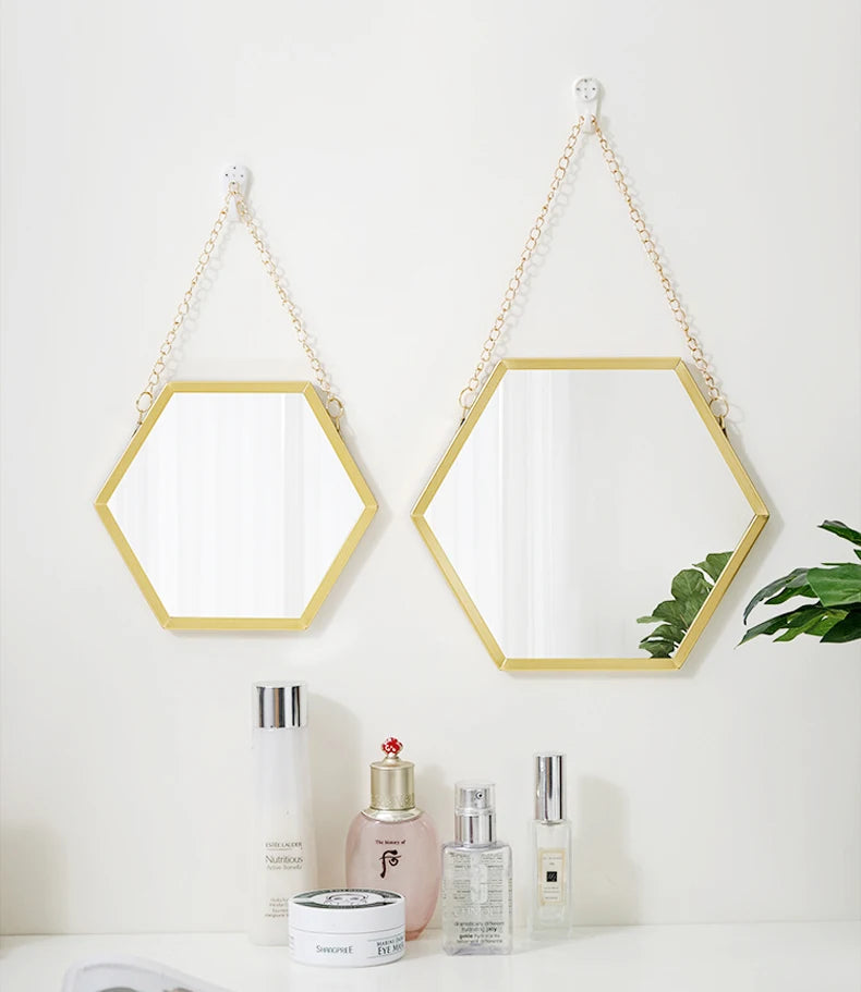 Hexagon Shape Decorative Mirror Wall Decor Makeup Hanging Mirror Bathroom Cosmetic Mirror Bedroom Room Wall Decoration