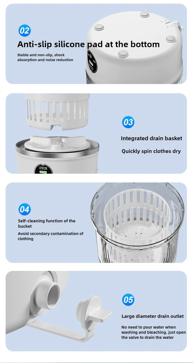 3L Mini Washing Machine Portable Home Clothes Socks Underwear Cleaning Washing Machine Travel Washing Machine with Spin Drying