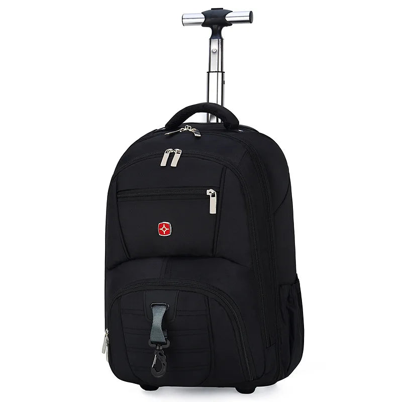 Men Trolley Backpack Shoulders Travel Bag with Wheels 24 Inch Students Rolling Luggage Business Trolley Large Capacity Suitcases