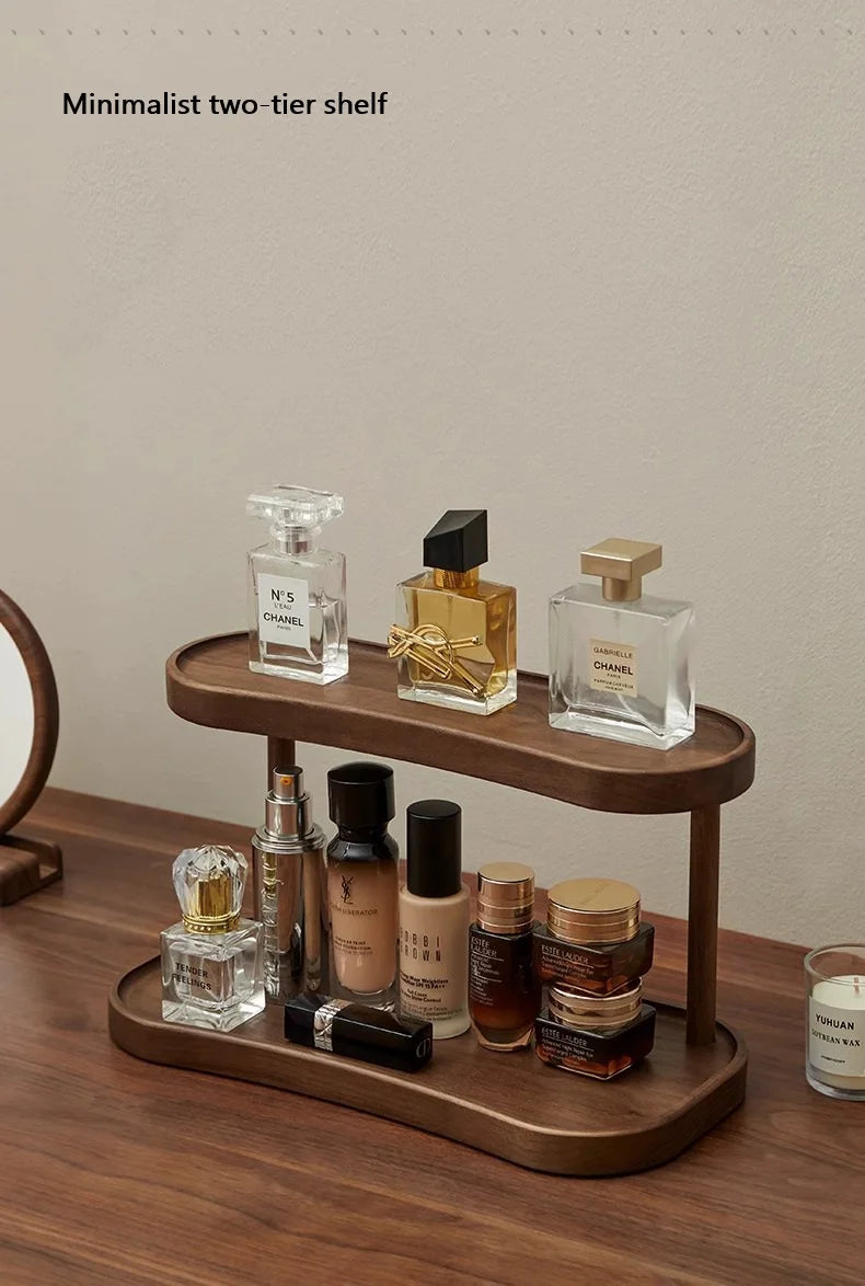 2 Tier Makeup Organizer for Vanity Bamboo Wooden Cup Holder for Coffee Bar Mug Display Rack for Counter Kitchen Storage Shelf