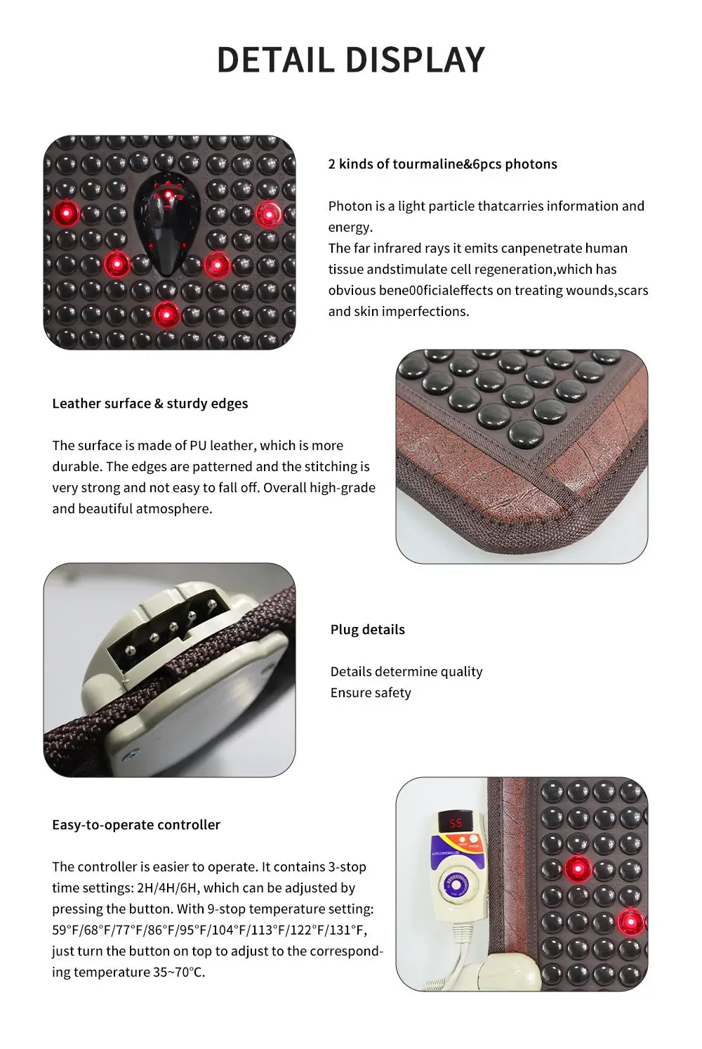 Infrared Photon Heating Tourmaline Jade Cushion Jade Massage Mat Square Cushion 45x45cm Acupoint Massage Relieves Pain