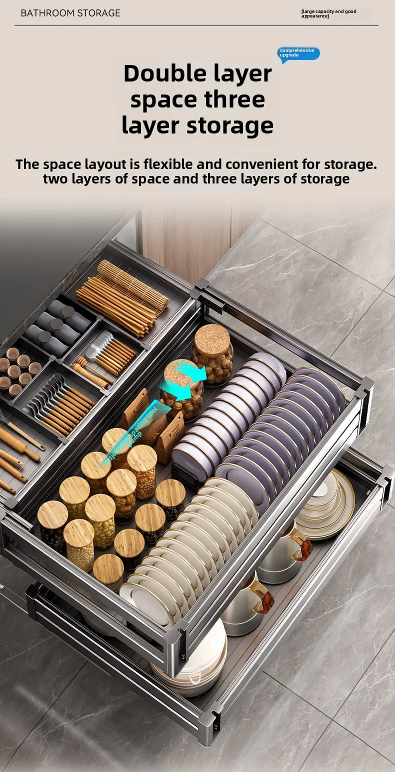 Basket Kitchen Cabinet Cupboard Basket Drawer Dish Cupboard Double Seasoning Flavor Cabinet Chopsticks Built-in Basket