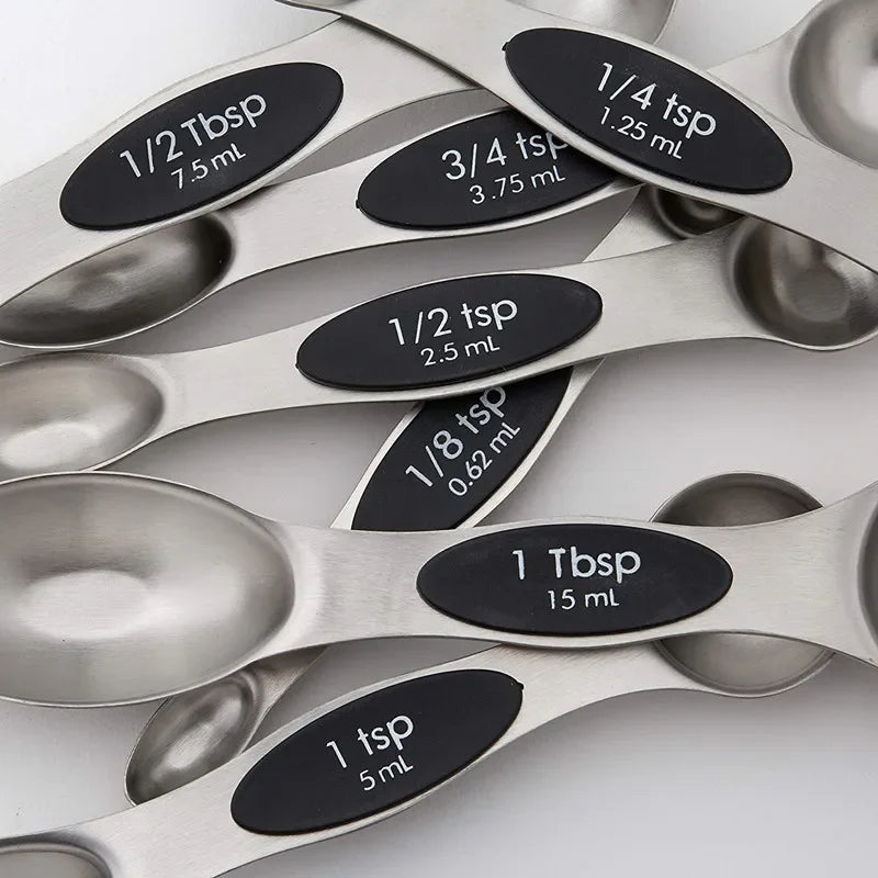 8 Pieces Magnetic Measuring Spoons Set Dual Sided Stainless Steel Kitchen Scale Tool Baking Stackable Measure Teaspoon