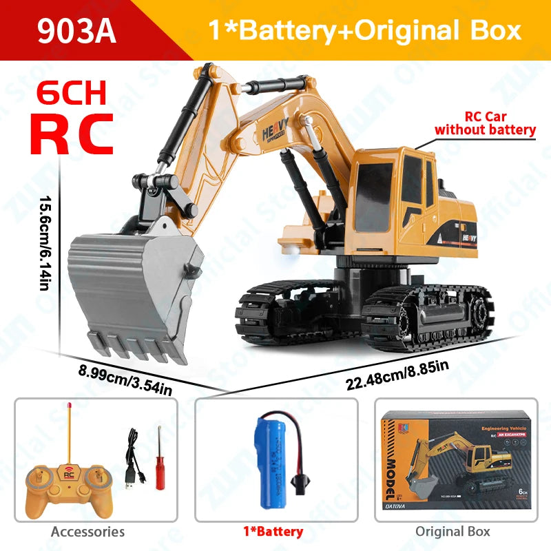 ZWN 1/16 1/20 Remote Control Excavator Dump Truck RC Model Car Toy Professional Alloy Simulation Construction Vehicle for Kids