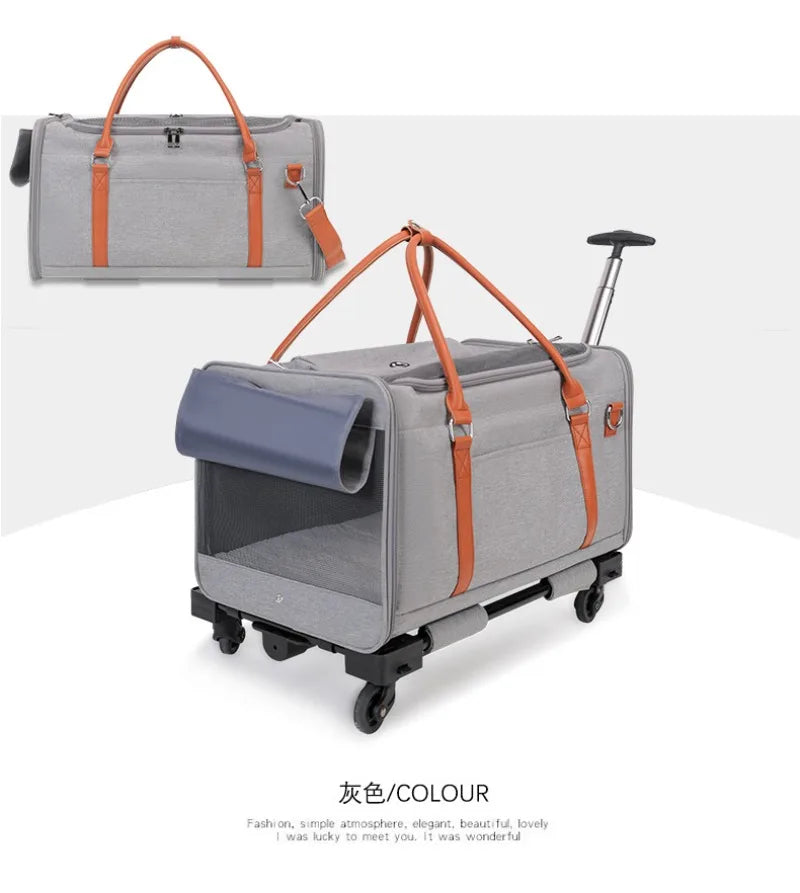 Portable Pet Carrier Backpack with Wheels Cat Cart Portable Supplies for Going Out Folding Luggage Pets Bag Products Supplies