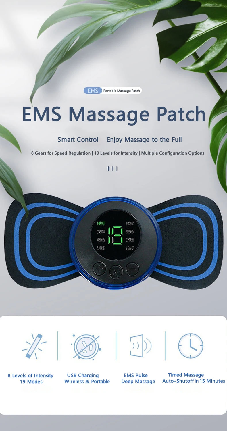 Portable Mini Massage Pad Muscle Pain Relief Micro Current Relieve Fatigue Rechargeable 8 Modes 19 Levels Slim Gel Massage Pad