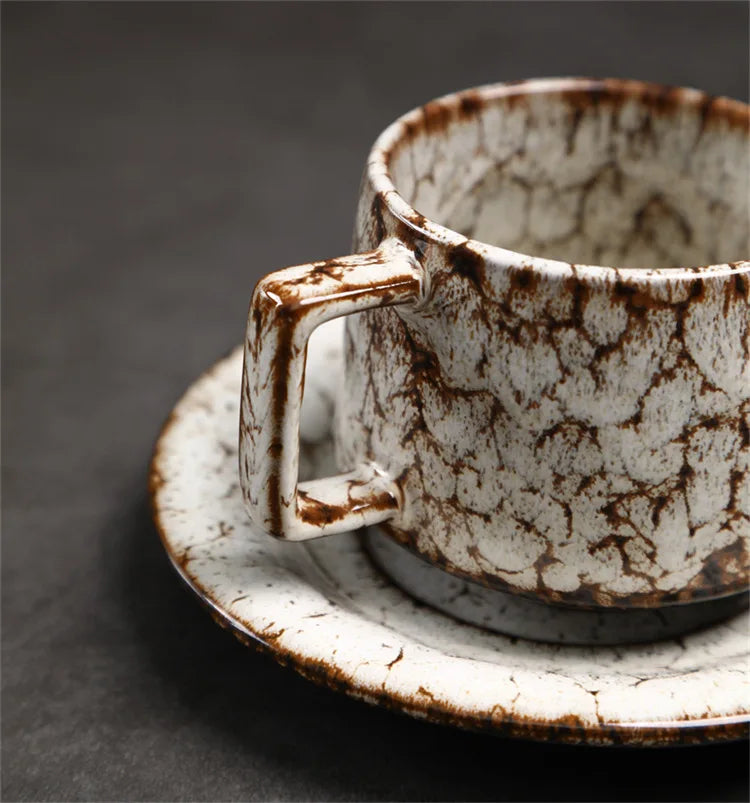 180ML Japanese Espresso Cup and Dish Kiln Transformed Ceramic Cup Retro Coarse Ceramic Mug Living Room Decoration