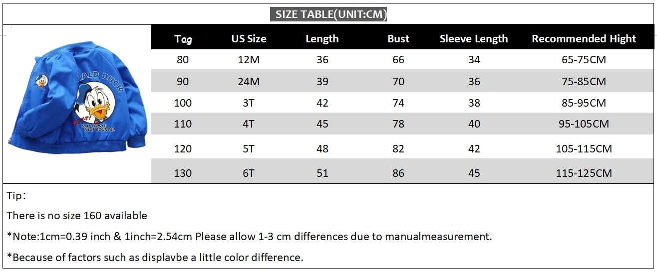New Autumn Baby Boys Girls Jacket Fashion Cartoon Donald Duck Print Outerwear for Kids Clothes Spring Children Windbreaker Coats