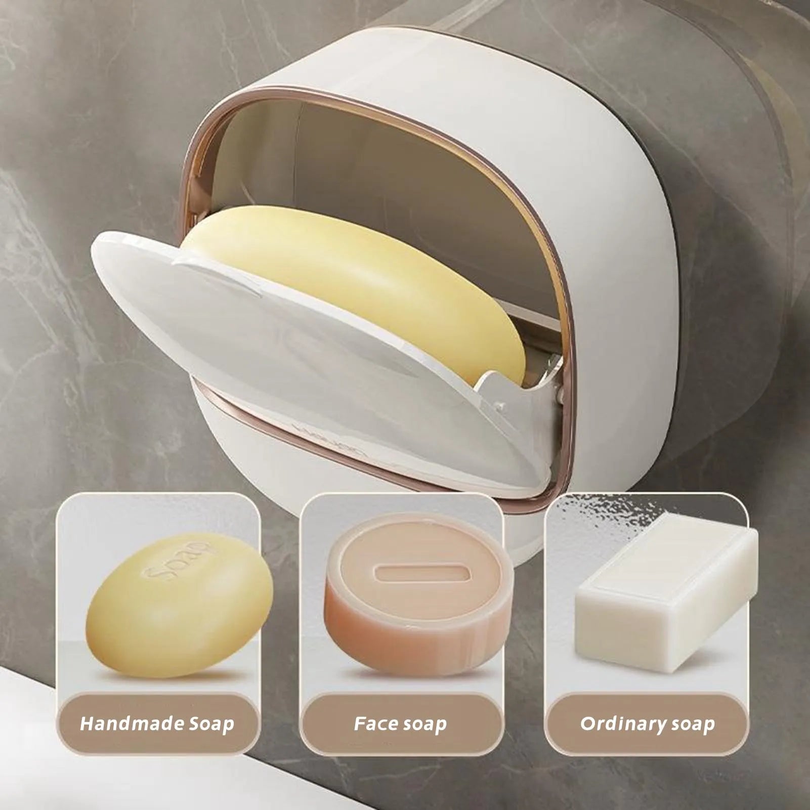 Wall-Mounted Soap Box with Lid Light Luxury Soap Holder Punch-Free Soap Box Drain Laundry Soap Box For Bathroom Kitchen