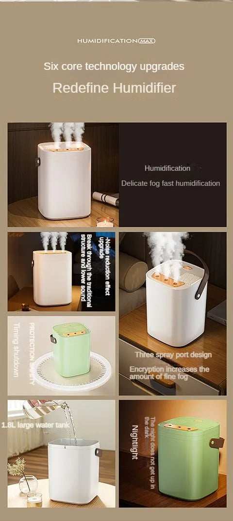 Three spray night light humidifier 1.8L portable leather portable purifier essential oil diffuser home office humidifier