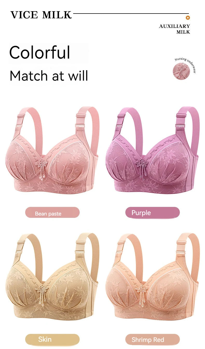 New Lace Printed Oversized Pregnant Women's Breastfeeding Underwear Comfortable Without Steel Ring Gathering Anti Sagging Bra