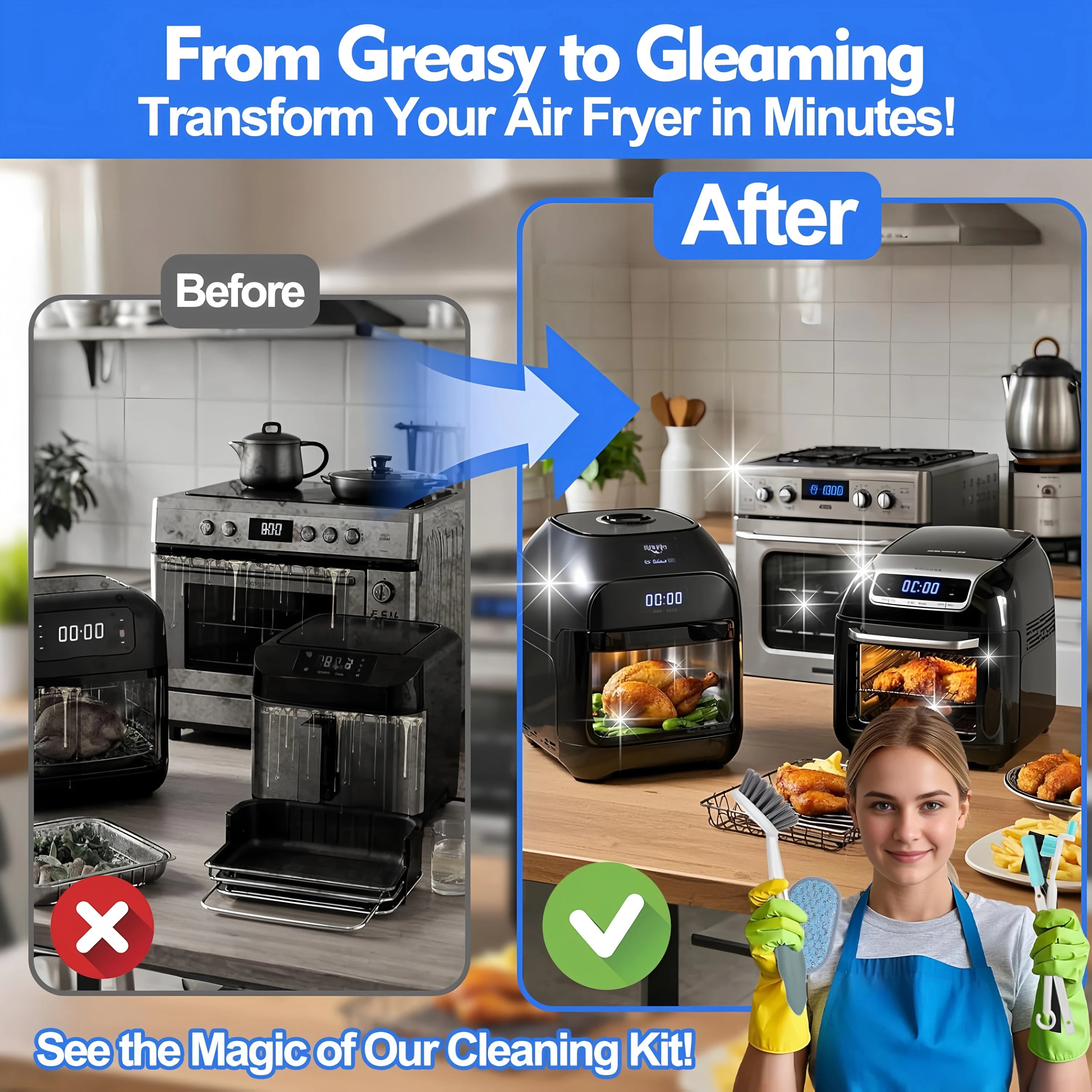 Air Fryer Cleaner Brush Kits, 6 Pcs Air Fryer Cleaning brush Tools Accessories, Kitchen Cleaning Tools