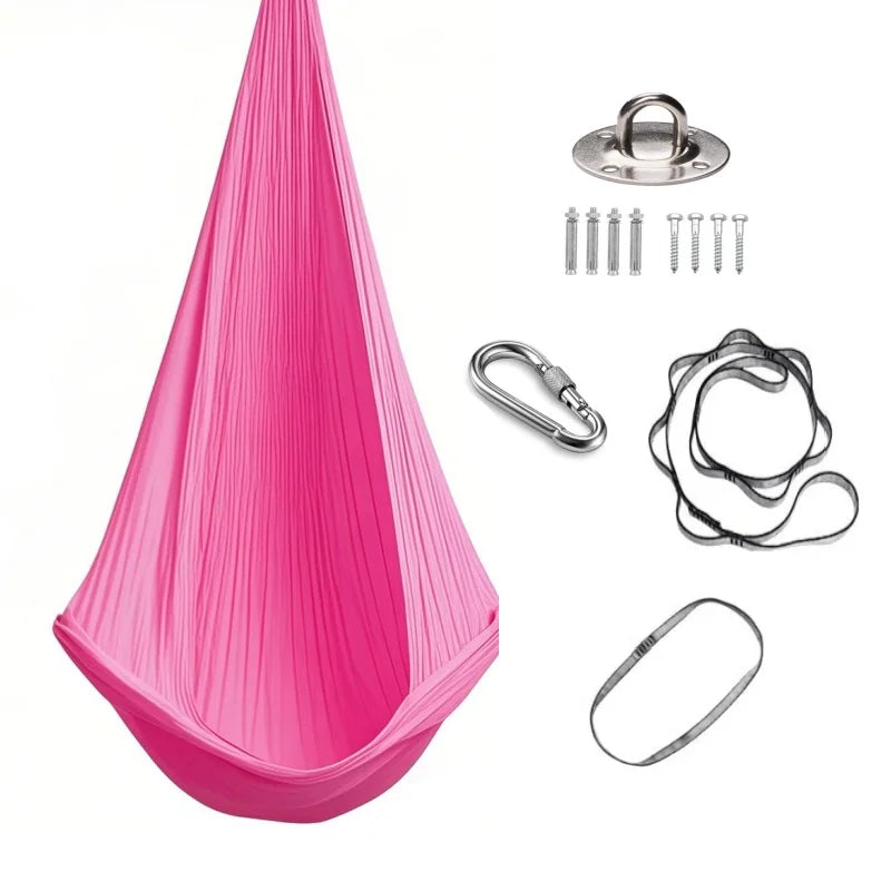 1.5*2.8m Elastic Swing Hammock Indoor and Outdoor (Including Fixing Hardware) Elastic Swing Adjustable Aerial Yoga Adult Healing Hammock Swing Set, Elastic Fabric Hammock. Embrace the Swing, a Hanging Swing Hammock, Suitable