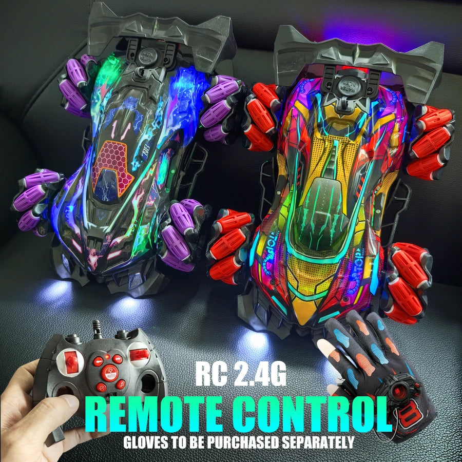 4Wd Rc Stunt Car with Sprayer & Namu Wheels, 2.4g Remote Control Drift Vehicle, Colorful Led Lights & Sound Off-Road Toys Gift F