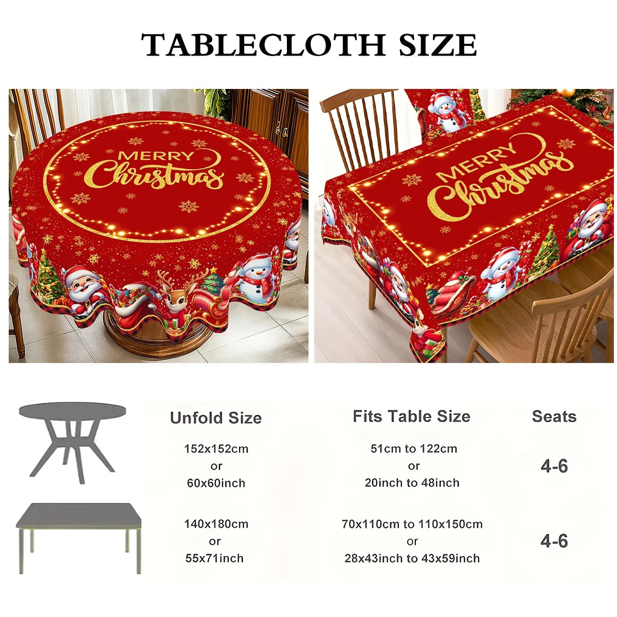 Christmas Tablecloth Christmas Party Decoration 2025 Xmas Table Decor Santa Claus Table Cover Navidad Natal New Year Gift 2026