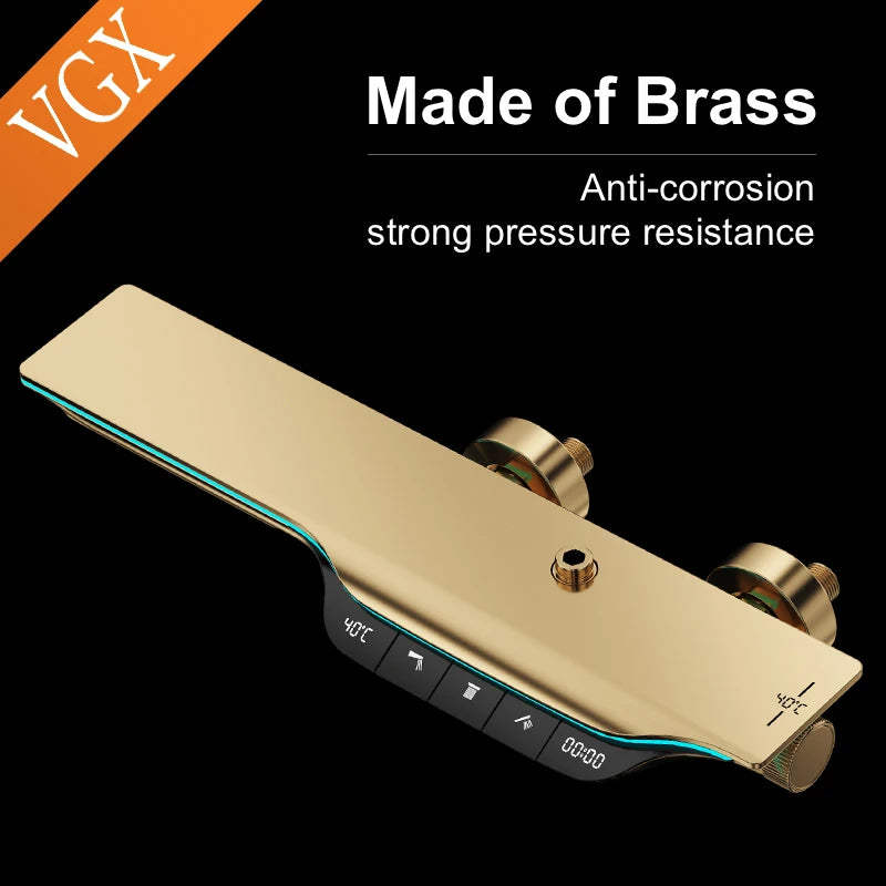 VGX Thermostatic Shower System Intelligent Digital Bathroom Shower Faucet Set Temperature Display Rainlfall Bathroom Shower Set