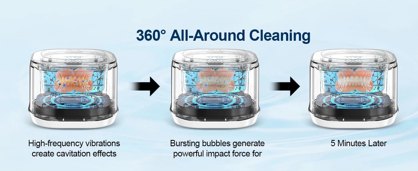 KUNPHY 46kHz Ultrasonic Cleaner Mini Portable Washing Machine Timer Ultrasound Bath Sonic Cleaning Devices for Dentures Aligner